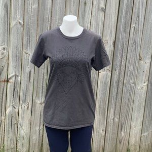 Dark grey Boho  Tee outlined buffalo , feathers